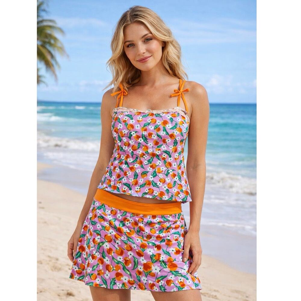 Draper James x Lands’ End Tankini Skirt Swim Set Women’s Size 14 Pink Cherry